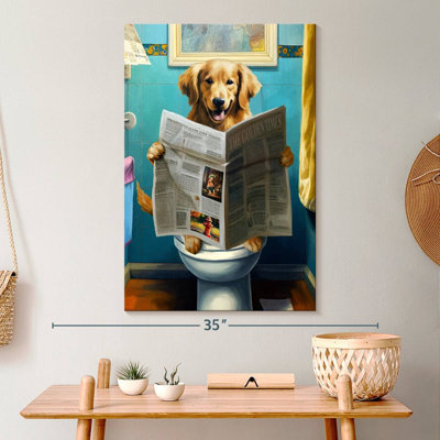 Golden retriever sur une toilette sur toile