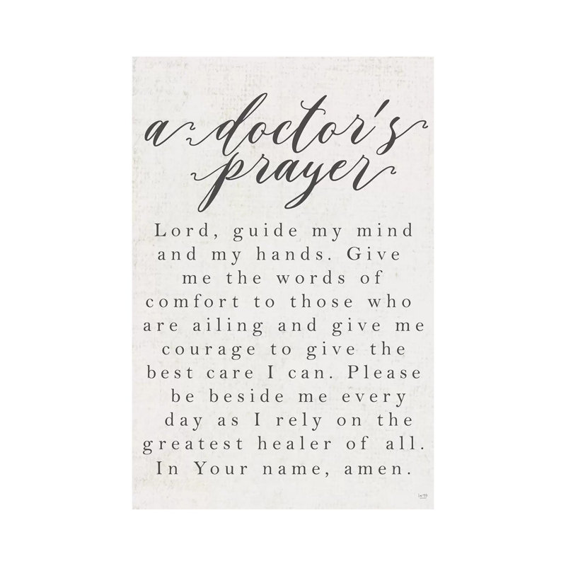 «A Doctor's Prayer», reproduction d'art textuel sur toile tendue, H 18 po x l 12 po x 1,5 po