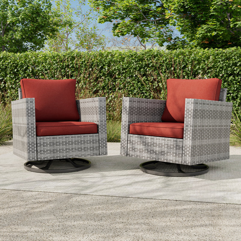 Chaise de patio en osier PE (ensemble de 2), Coussin rouille / gris / structure grise