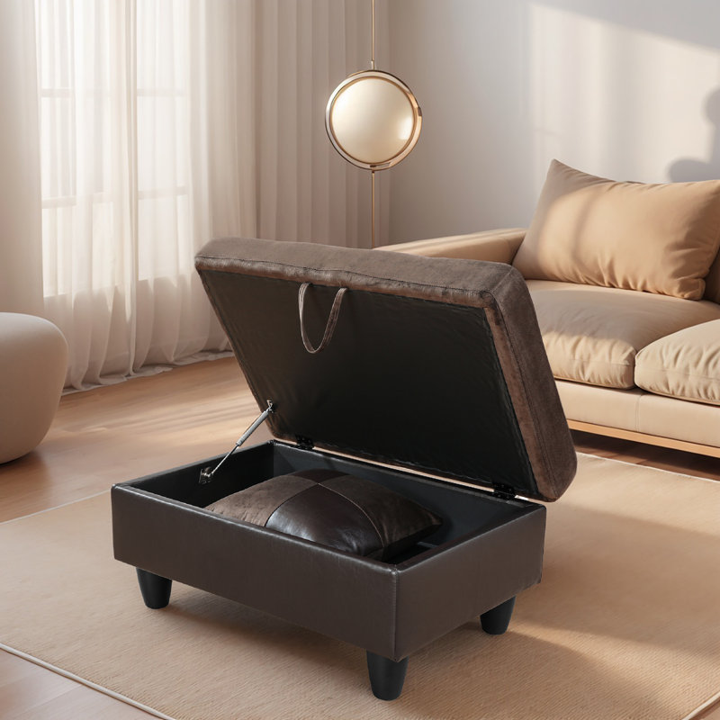 Breux Upholstered Ottoman, Dark Brown Polyester
