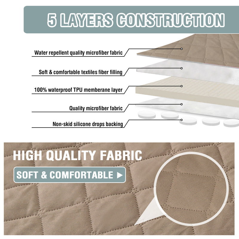 100% Waterproof Microfiber Fabric Slipcover Machine Washable, Khaki Microfiber