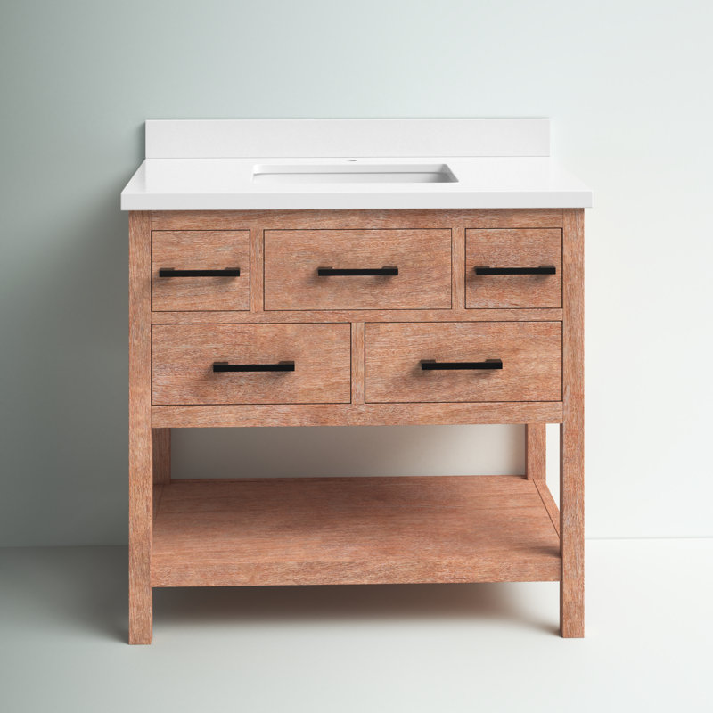 Weathered Brown 36" Solid Wood Farmhouse Vanity with Quartz Top