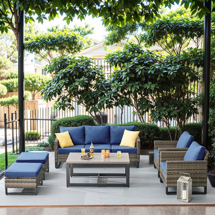 Nazime Wicker 5 - Person Patio Conversation Sets with Cushions