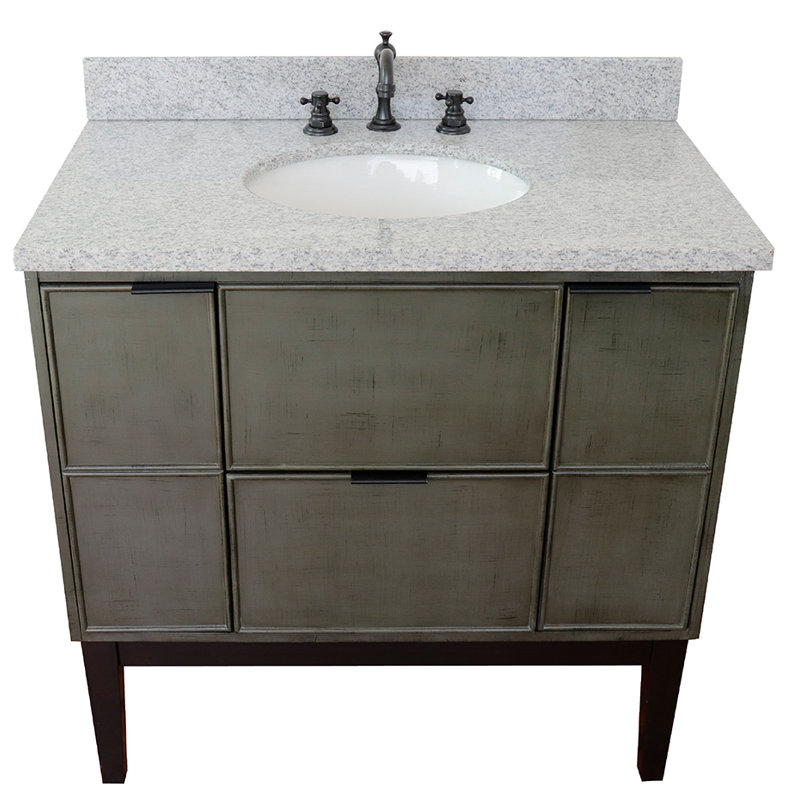 37'' Single Bathroom Vanity with Top, Gray Granite
