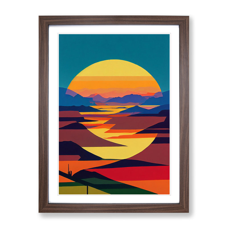 Boundless Sunset Abstract - Wall Art, 48cm H x 36cm W, Walnut Framed, White