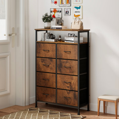 Fabric Dresser for Bedroom with Open Shelves, Tall Dresser with 8 Drawers, Storage Tower, Chest of Drawers for Closet