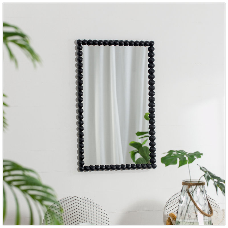 Harley Black Iron Beaded Rectangular Wall Mirror