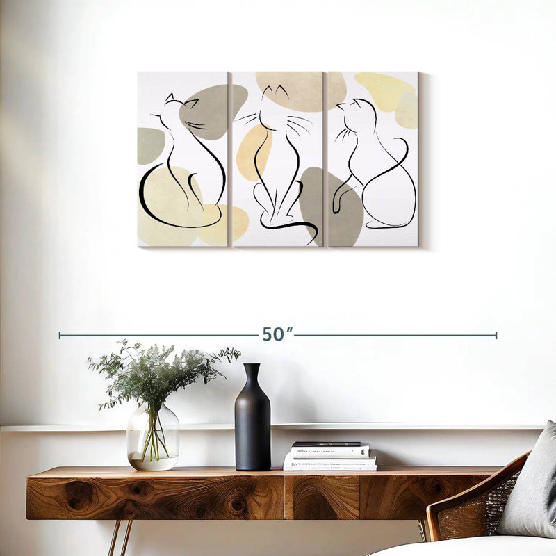 Minimalist Cats - Ensemble de 3 toiles tendues, H 20 po x l 33 po x P 1,25 po