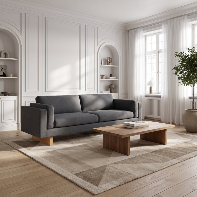 Jasso 98" Upholstered Sofa, Charcoal Textured Performance Basketweave