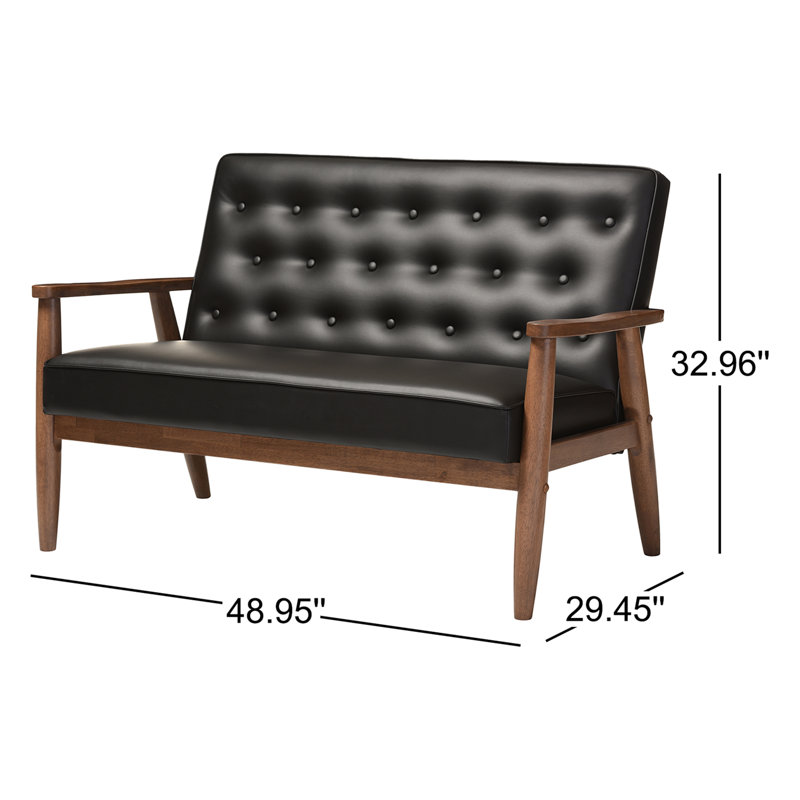 Upholstered 48.95'' Loveseat, Black Faux Leather