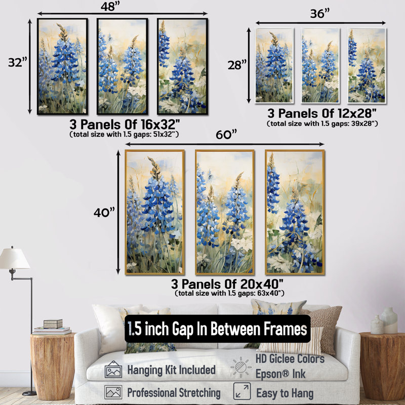 Ensemble de salon Blue Bonnets Field Tranquility IV - Blue Bonnets, Cadre naturel flottant, H 32 po x l 48 po x P 1 po