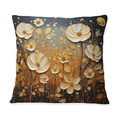 Wildflowers Golden Petals Pointillism Dot - Coussin décoratif imprimé fleurs sauvages