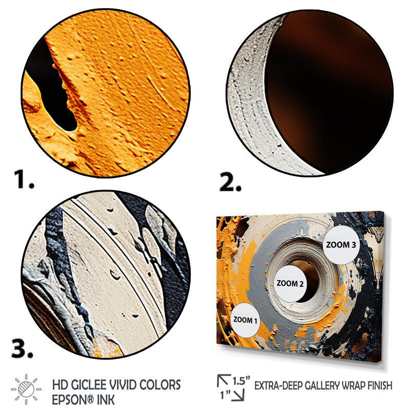 Spirale de pierre moderne gris et jaune - art abstrait spirales murales, Cadre flottant noir, H 16 po x l 32 po x P 1 po