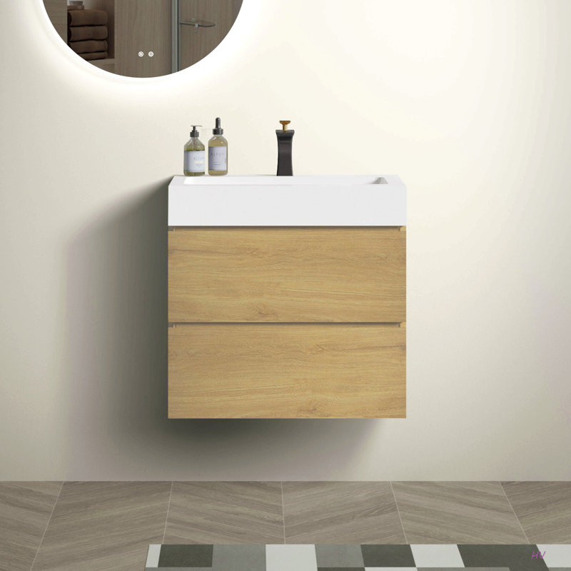 Meuble-lavabo mural 24 po avec lavabo, grand meuble-lavabo flottant mural de rangement pour salle de bain moderne, pré-assemblé