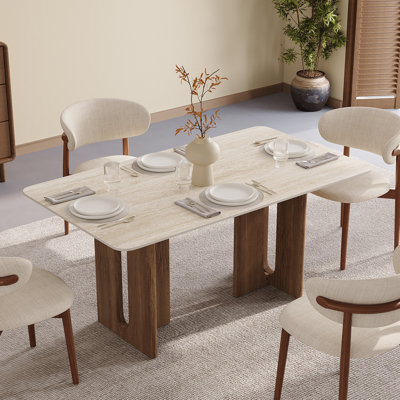 Table de salle à manger 55 "en pierre frite pour 4 personnes, table de salle à manger rectangulaire Mid Legs