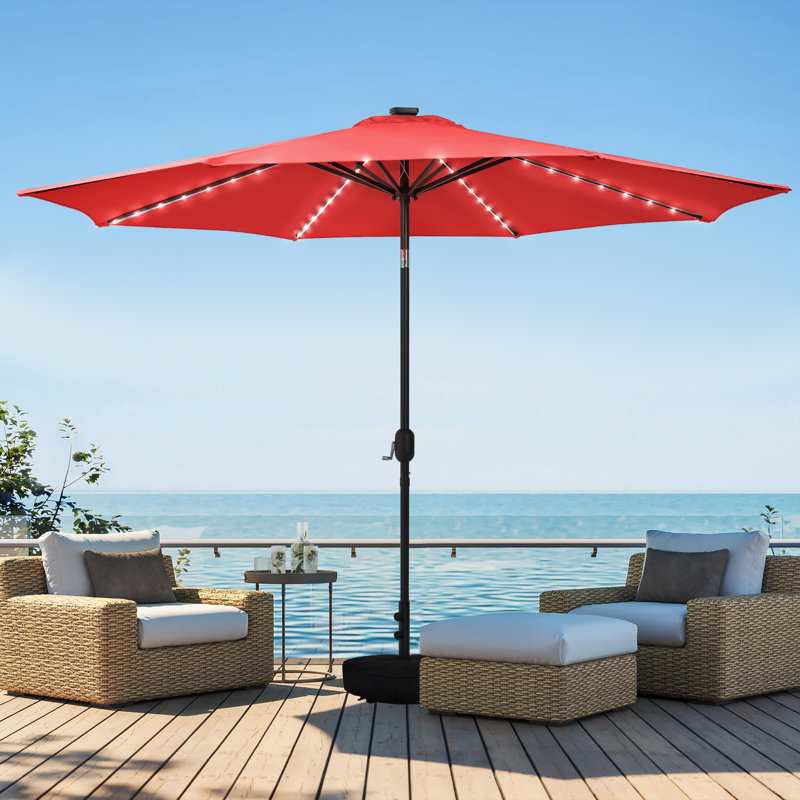 Parasol de patio avec base, H 98 po x l 108 po x P 108 po, Rouge