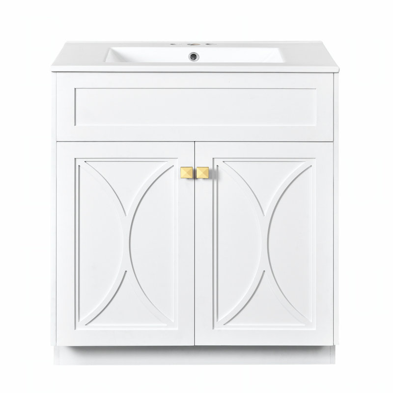 Meuble-lavabo de 30 pouces avec lavabo en céramique, durable et élégant pour les salles de bain modernes, facile à nettoyer et à entretenir