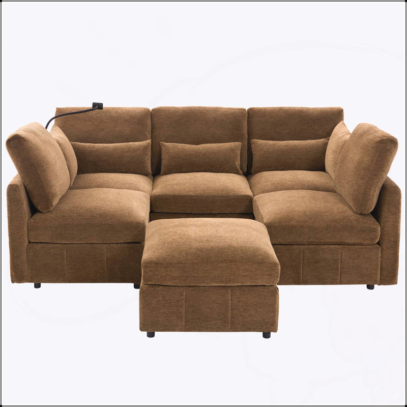 Canapé modulaire moderne en forme de U et en L avec repose-pieds mobile, ports USB et support de téléphone pour un salon flexible
