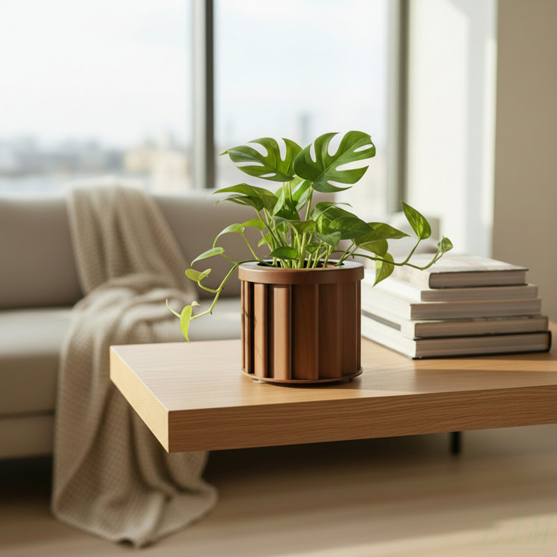 Round Strata Planter SM - Dark Brown, 5.21" H x 6.33" W x 6.25" D, Dark Brown