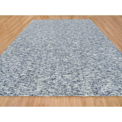 Tapis bleu / ivoire noué à la main de conception unique 12 pi 2 po x 15 pi New Age Tyneasha