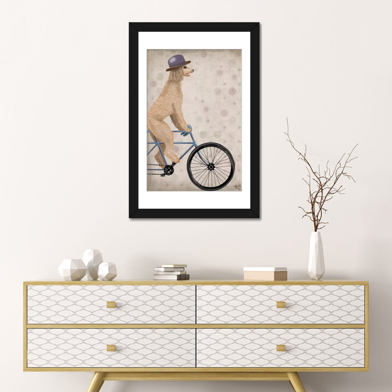 Impression sur toile tendue Fab Funky «Poodle on Bicycle», H 24 po x l 16 po x P 1 po, Papier d'art encadré noir, Blanc