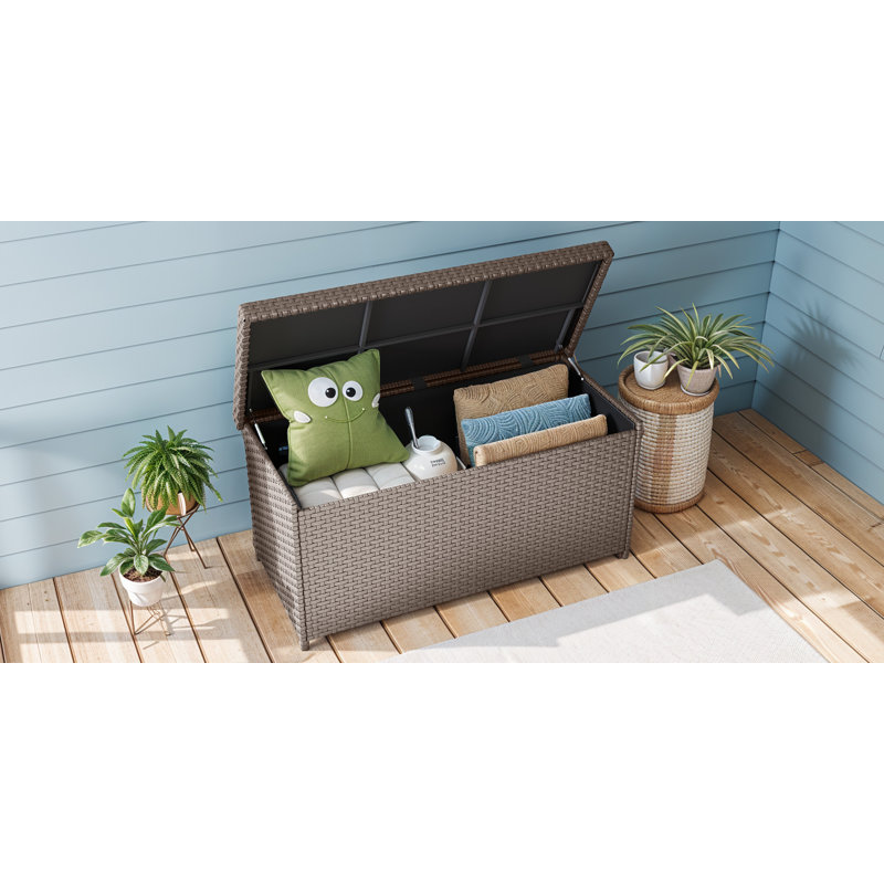 Balconera Water Resistant Wicker Deck Box, 35.4" H x 69.7" W x 32.3" D, Brown