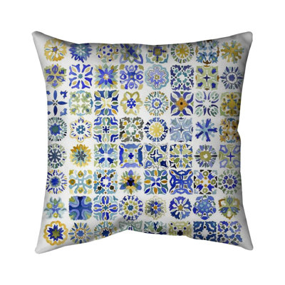 Watercolor traditional moroccan tiles - 16"x16" Throw pillow - Poly twill - Print on demand