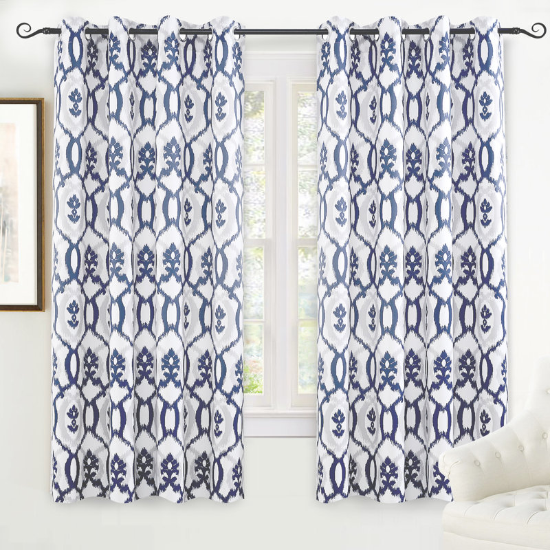 Ikat Room Darkening Curtain Pair, Navy, 52" W x 84" L