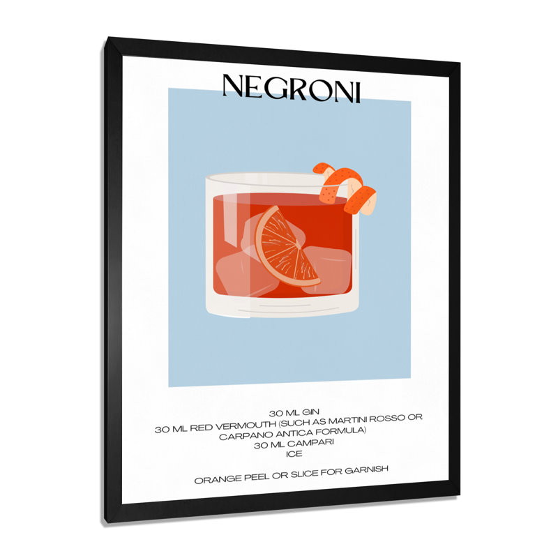 «Negroni Old Fashioned Glass Cocktail», reproduction d'art mural, Cadre photo noir simple, H 32 po x l 24 po