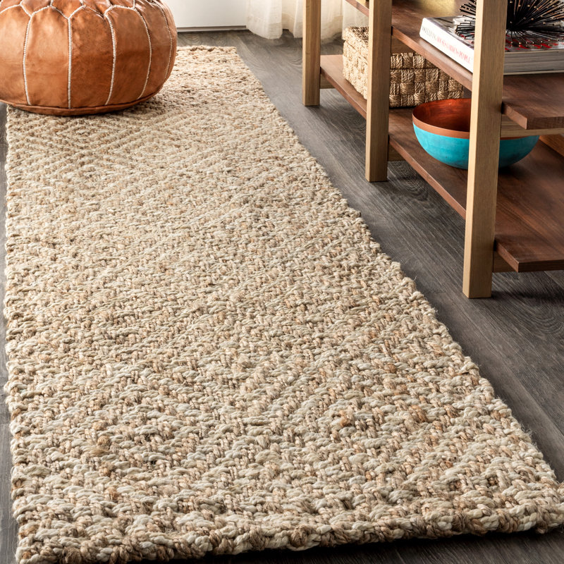 Tapis en jute naturel à gros losanges tissé à la main Mcgowan, Tapis de couloir 2 pi 2 po x 8 pi