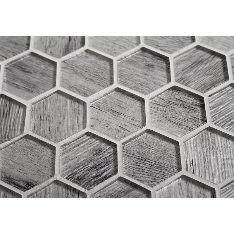 1.9" x 1.9" Glass Hexagon Mosaic Tile, Gray