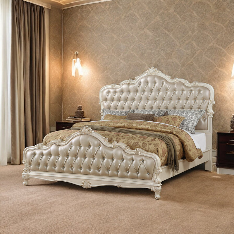 Lit capitonné standard Casanovia, Grand, Blanc perle