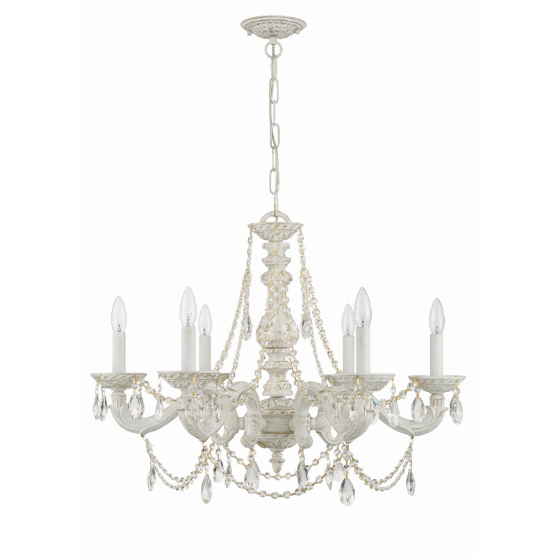 Lustre traditionnel / classique à 6 lumières de style bougie Abagail, Blanc antique, Majestueux bois poli