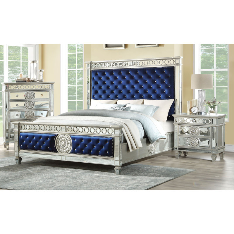 Ensemble de chambre configurable avec lit plateforme Varian, Bleu, Grand