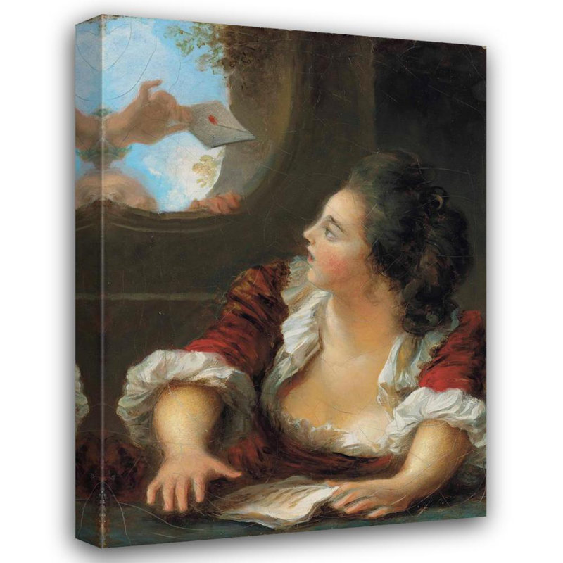 "La lettre d'amour" par Jean-Honoré Fragonard - Toile tendue avec châssis, H 24 po x l 17 po
