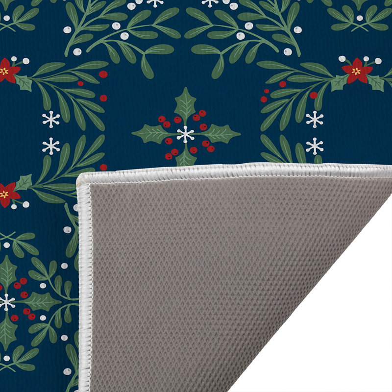 Tapis de bain Winter Mistletoe, Bleu très foncé, Simple - L 24 po x l 17 po