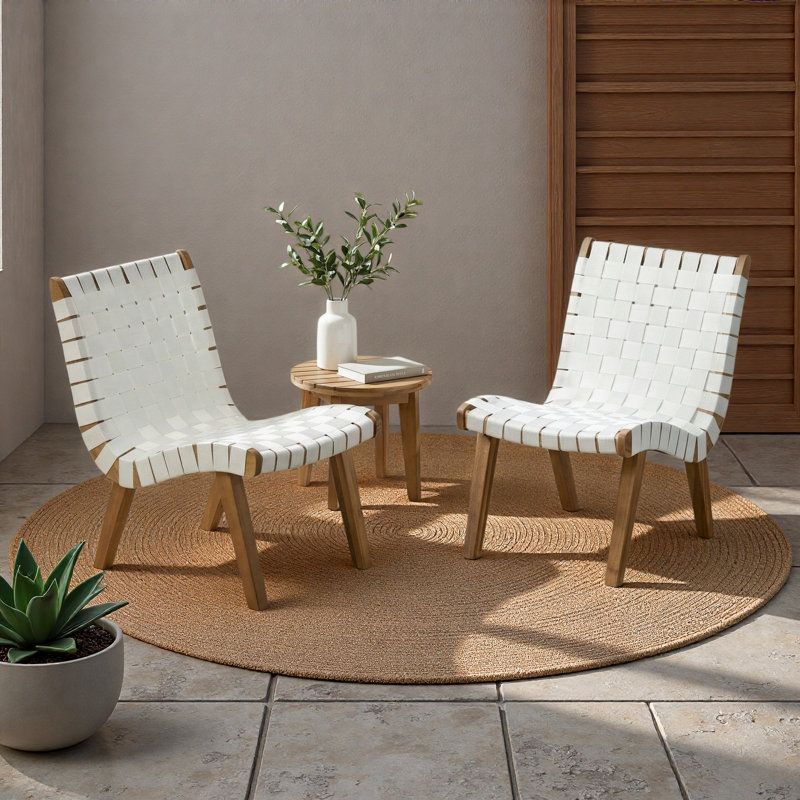 Ensemble de conversation d'extérieur en bois d'acacia et corde 3 pièces, Blanc