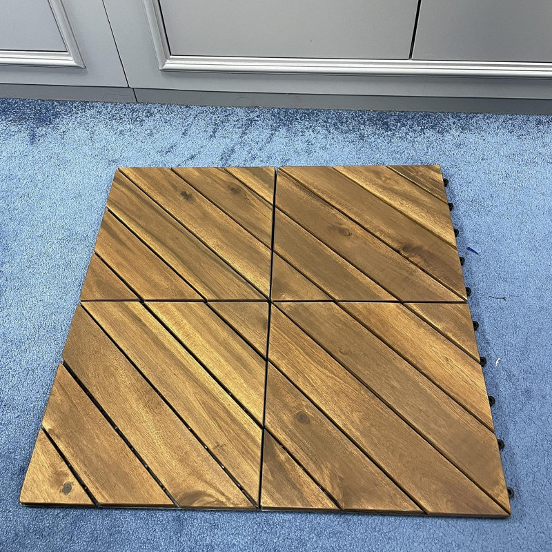 10 tuiles de terrasse emboîtables à motif diagonal, tuiles de bois d'acacia 12 po x 12 po pour la terrasse, imperméables, toutes saisons, terrasses extérieures pour le jardin, la piscine, le balcon, ...