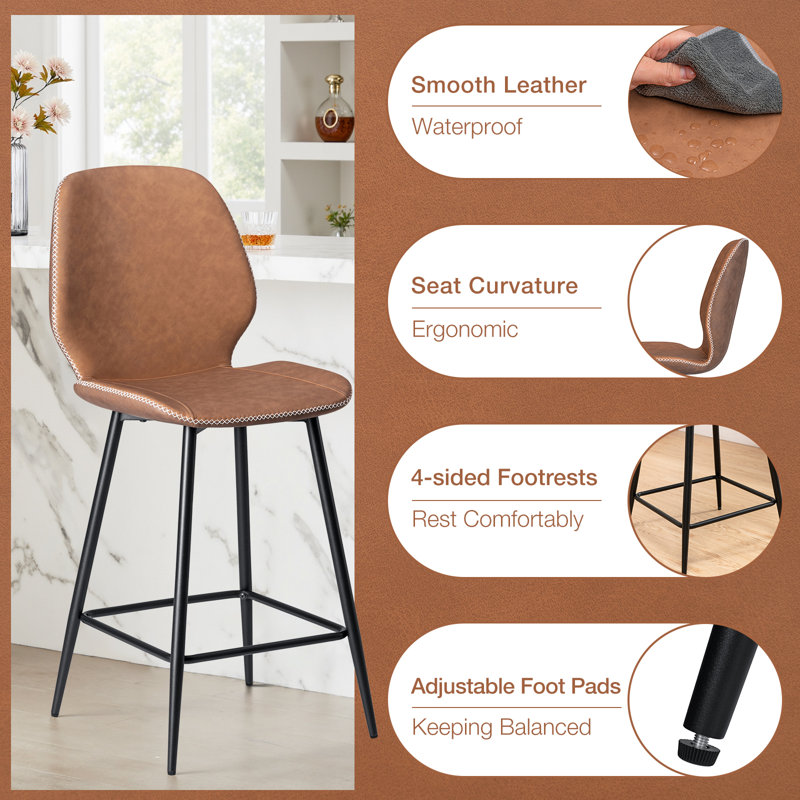 Upholstered Counter Stool With Metal Frame, Counter Stool (26” Seat Height), 3