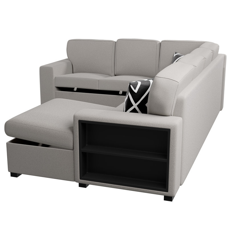 Canapé-lit modulaire en tissu 4 pièces, Beige bouclé, Beige