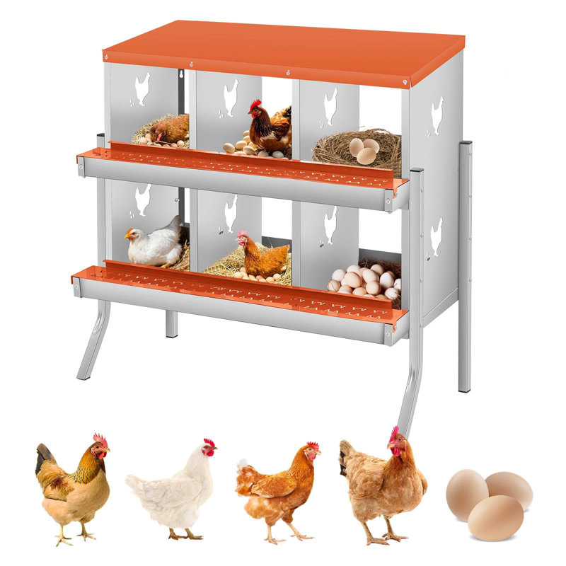 Boîtes de nidification pour poulets de 35 pouces à 6 compartiments rouges pour poules pondeuses, Rouge, 35" H x 33" W x 16" D