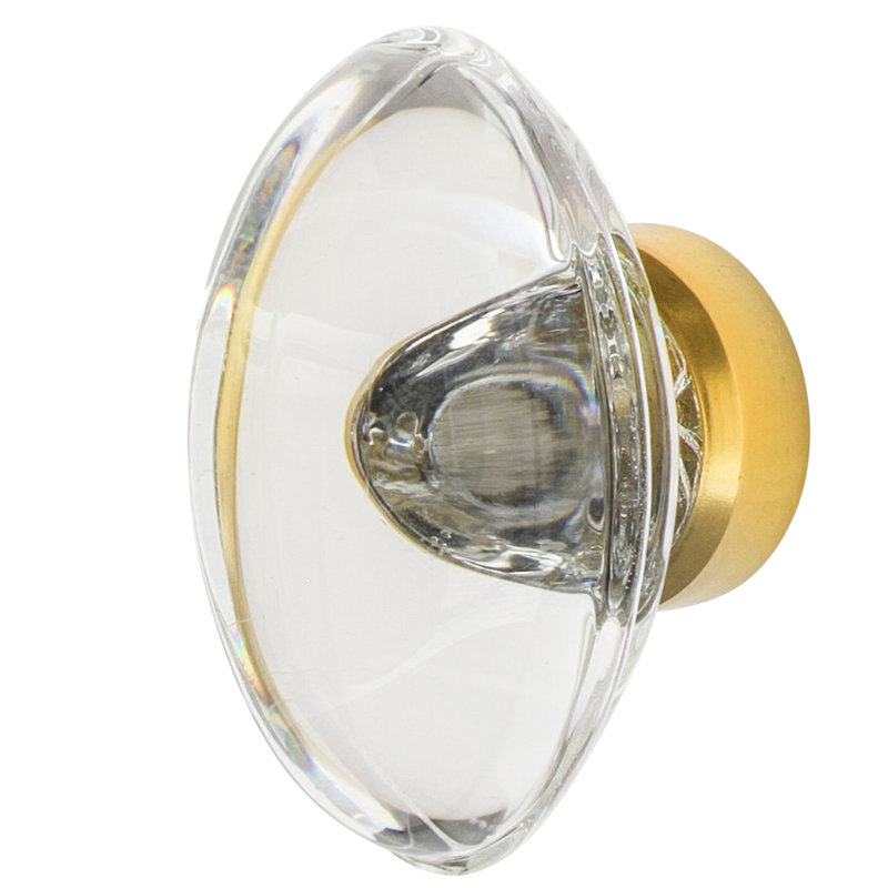 Oval Clear Crystal 1 3/4" Cabinet Knob, Polished Brass