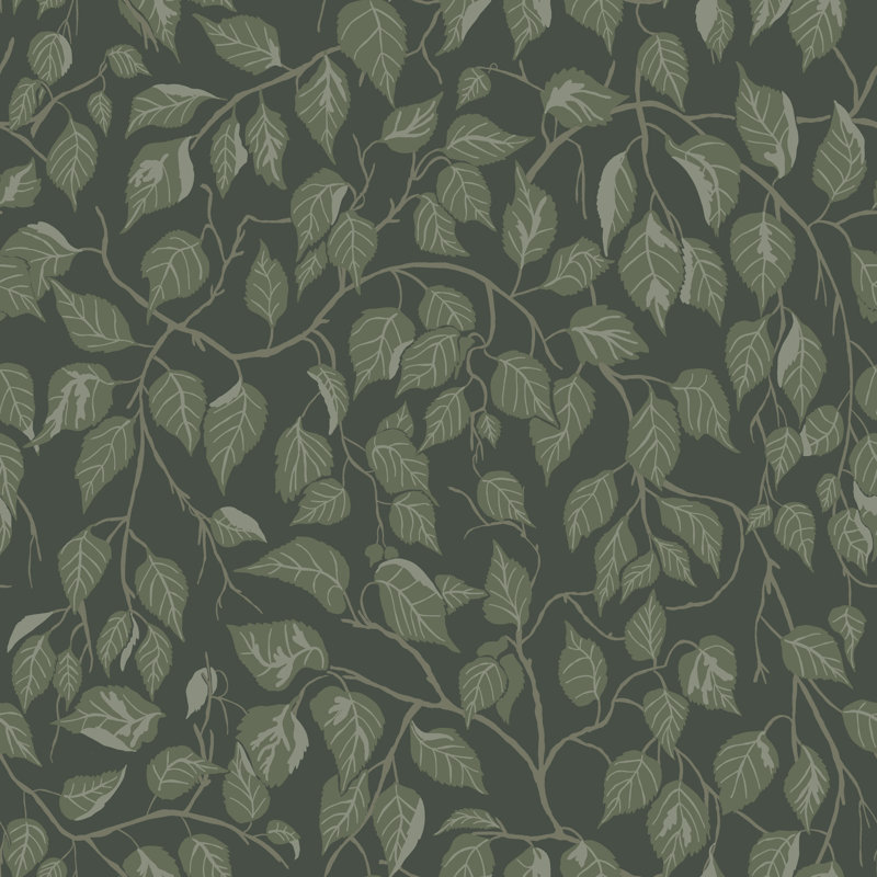 Ester Hangbjork Tree Leaf Wallpaper, Dark Green