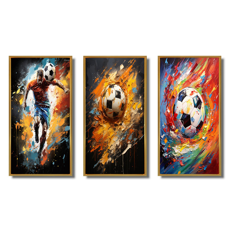 Abstract Soccer Portrait Fusion - ensemble de 3 reproductions, Cadre flottant doré, H 40 po x l 60 po