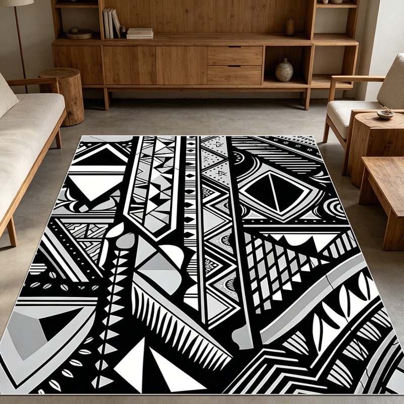 1PC Tribal Geometric Black White Aztec area rugs for Living Room, Soft and Comfortable, Suitable for all seasons, easy-to-maintain, machine washable Indoor floor mat, Under Table Farmhouse suitable for dining table, bedroom, entryway, kitchen, patio,