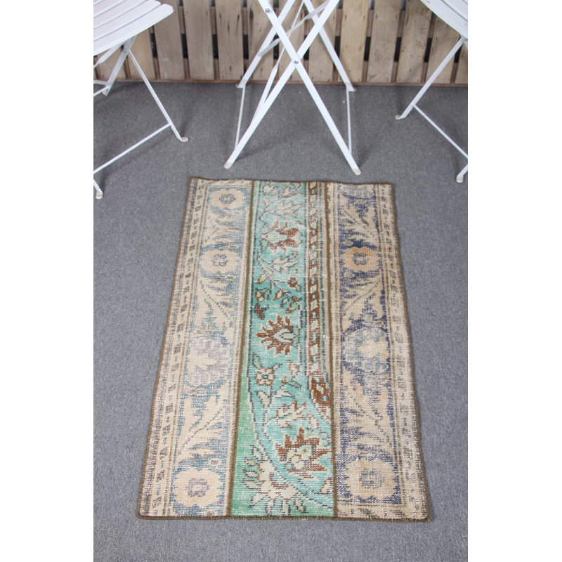 Vintage Green Turkish Patchwork Rug - Soft Washable Oushak Small Rug for Home Decor