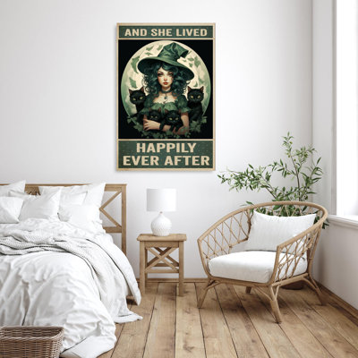 Witch And She Lived Happily - 1 Piece Rectangle Gr " Witch And She Lived Happily - 1 Piece Rectangle Graphic Art Print On Wrapped Canvas "