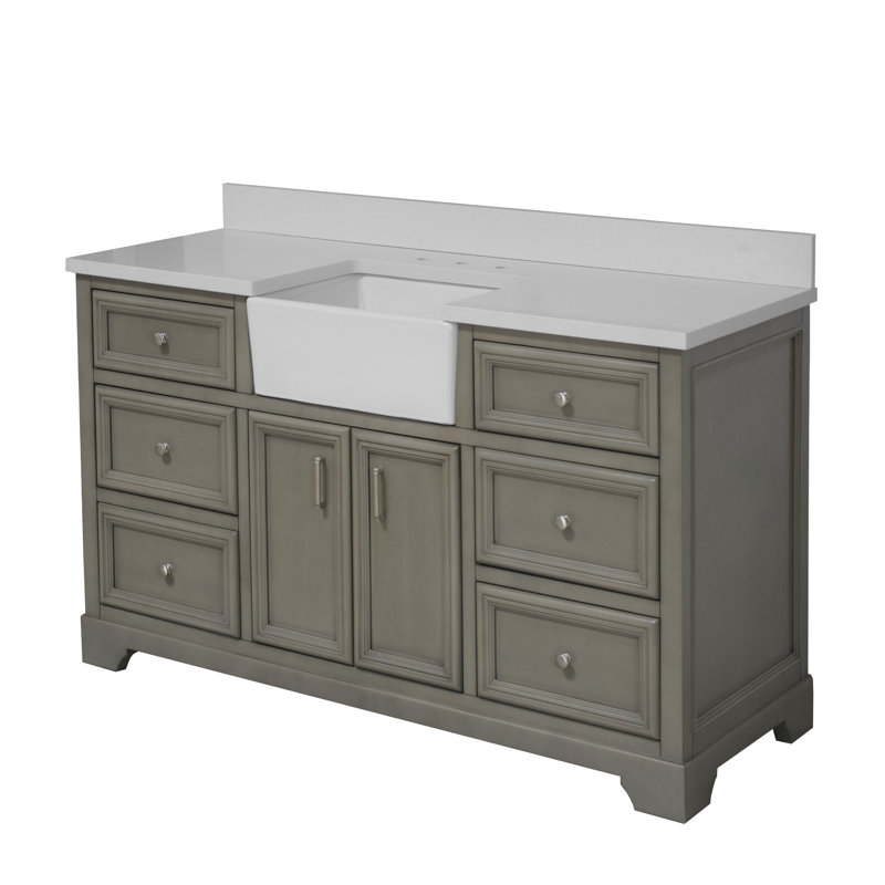 Ensemble de meuble-lavabo simple 60 po Emiliano, Gris patiné, Quartz
