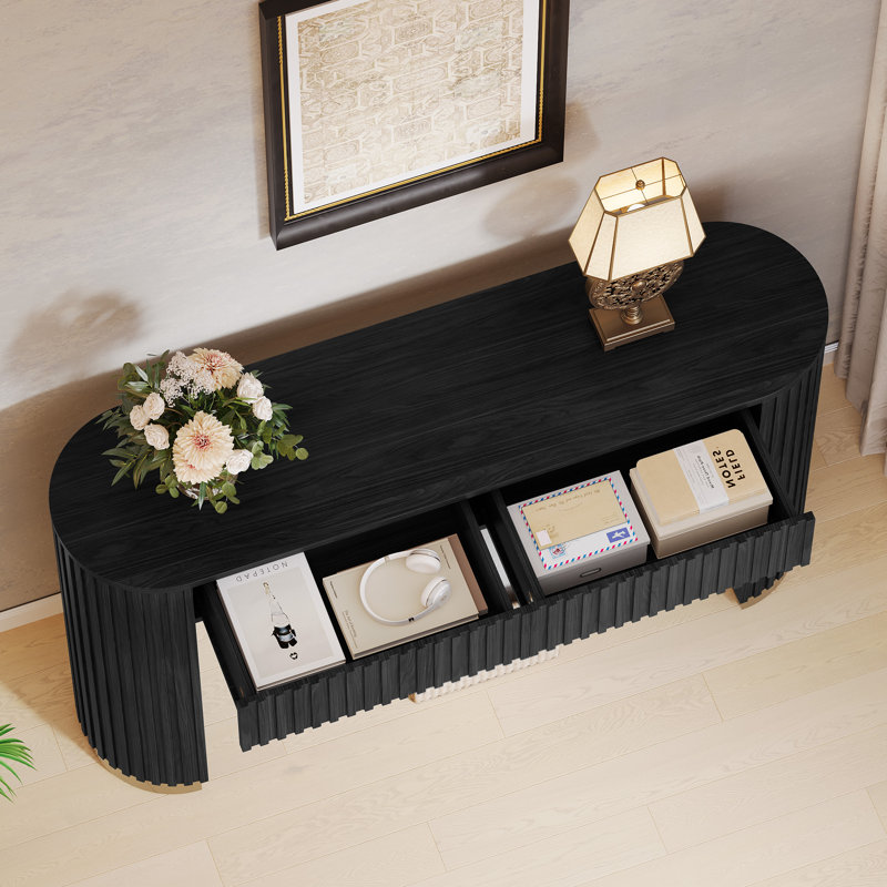 Console 54 po avec 2 tiroirs, Noir mat