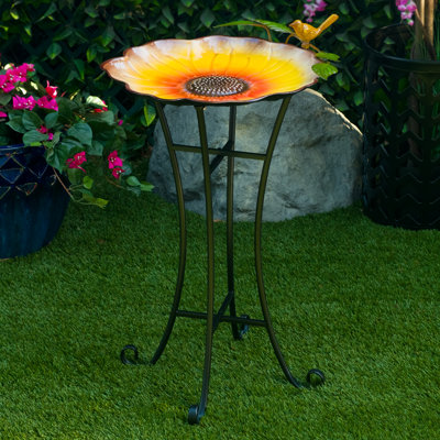 29"H Metal Sunflower Birdbath with Stand